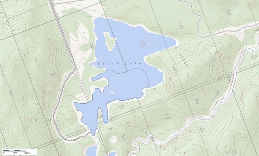 Topographical Map of Lynch Lake in Municipality of Joly and the District of Parry Sound